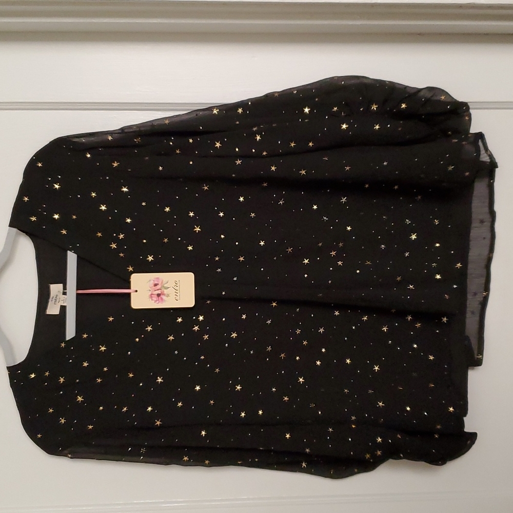 Black blouse with gold shimmery stars